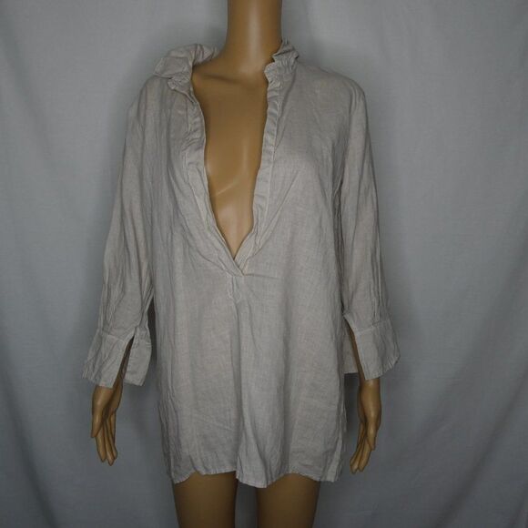 CP Shades Linen Open Neck Lagenlook Tunic Blouse S - Picture 1 of 9